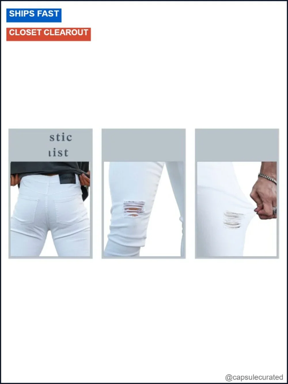 Slim Fit Skinny Stretch Denim Jeans with Ripped Distressed Detailing